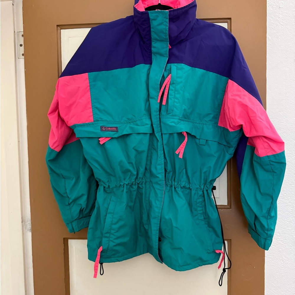 Vintage Columbia Blue/Green Pink Shell Jacket with Colorblock Design